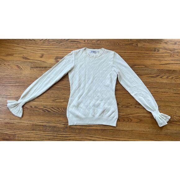 OPENING CEREMONY Cream Diamond Pattern Flare Sleeve Sweater   Women's Size Small - Picture 3 of 11